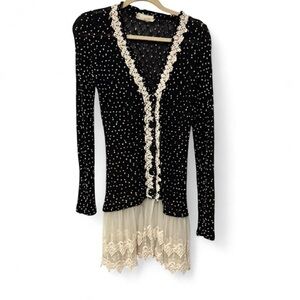 Vintage Y2K ‎ A’reve knit long line fitted cardigan or mini dress med 🖤